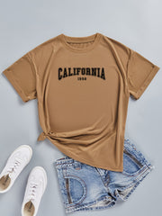 Solid Letter And Number Print T Shirt Crew Neck Short Sleeve Casual Top