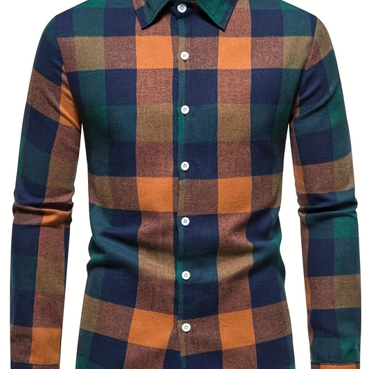 Plaid Print Men's Casual Button Up Shirt Spring Summer Autumn Tops