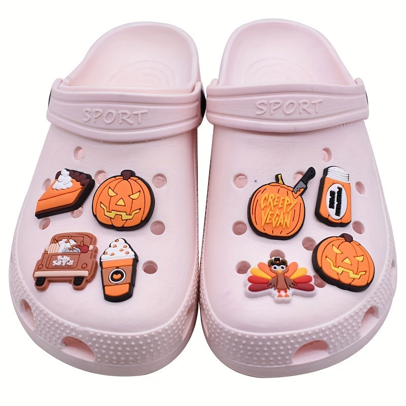 17pcs Halloween Pumpkin Shoe Charms for Clogs Sandals PVC Shoe Decorations