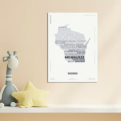 Wisconsin Letter Map Sticker - Kids Modern Font Art