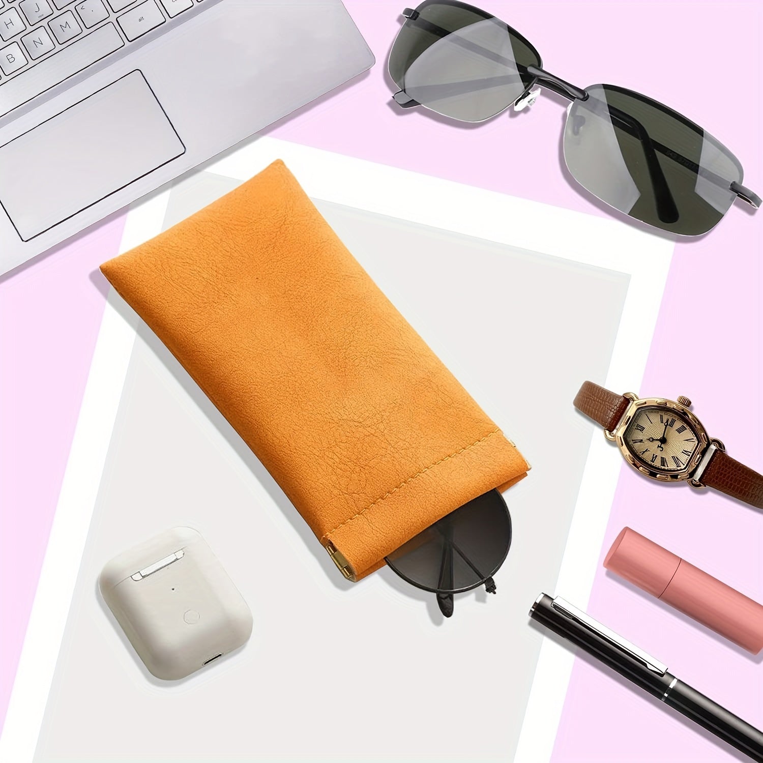 Soft Squeeze Eyeglasses Case PU Leather Glasses Pouch Travel Glasses Case