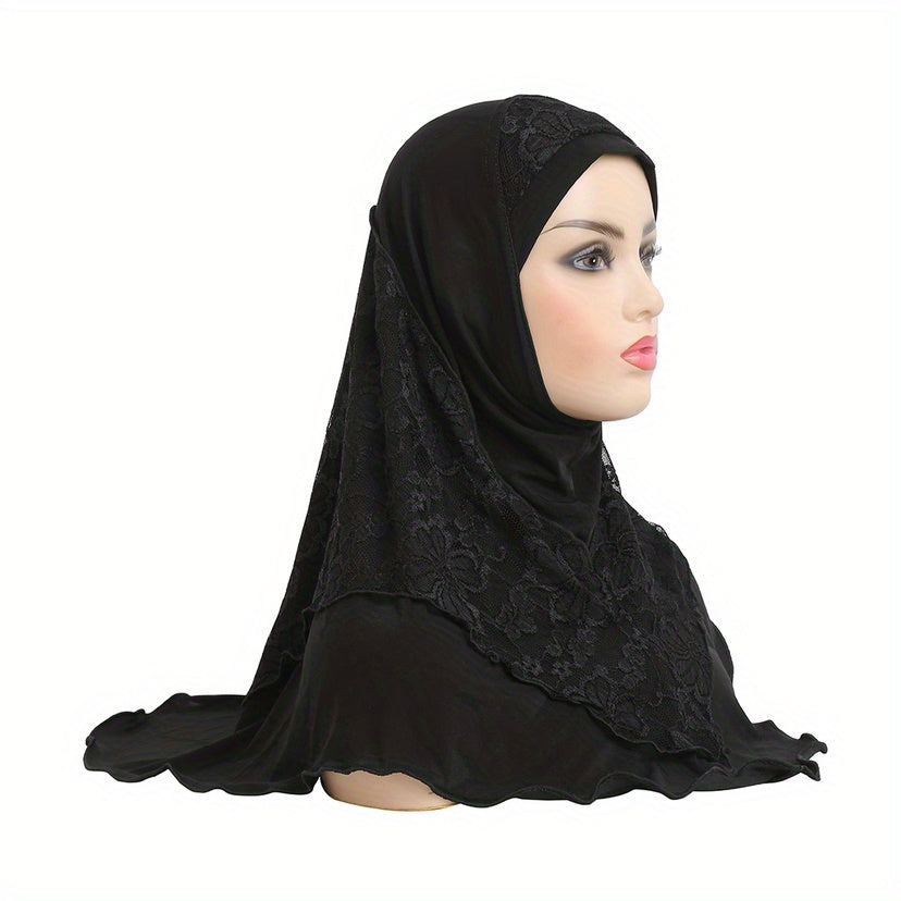 Muslim Hijab Arab Hat Lace Stitching Veil Hat for Girls