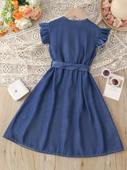 Toddler Girls Butterfly Sleeves Belted Dress