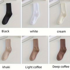6 Pairs Solid Socks All-match Women's Stockings