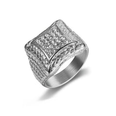 Men's Crystal Geometric Steel Ring