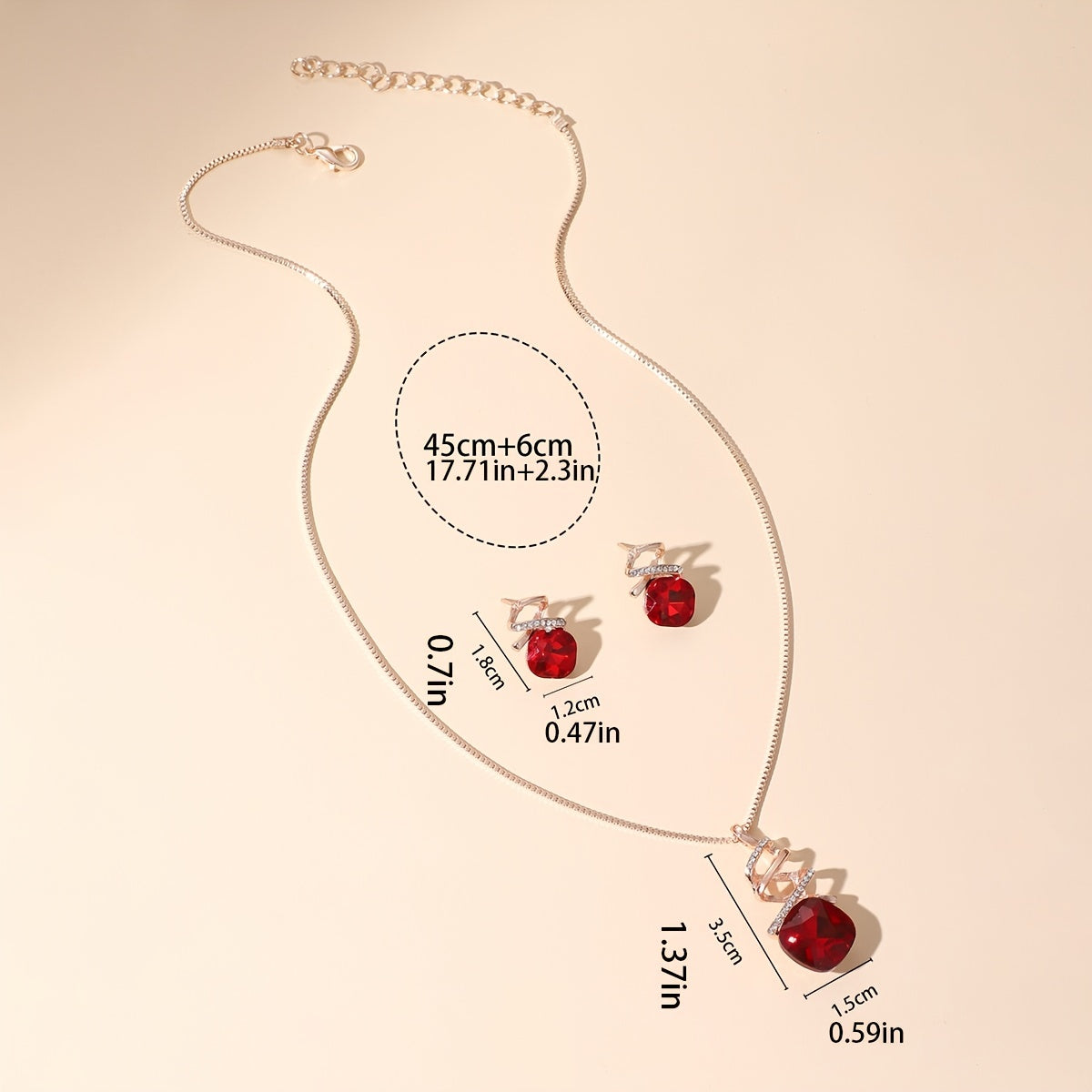 Geometric Crystal Jewelry Set Pendant Necklace & Stud Earrings Wedding