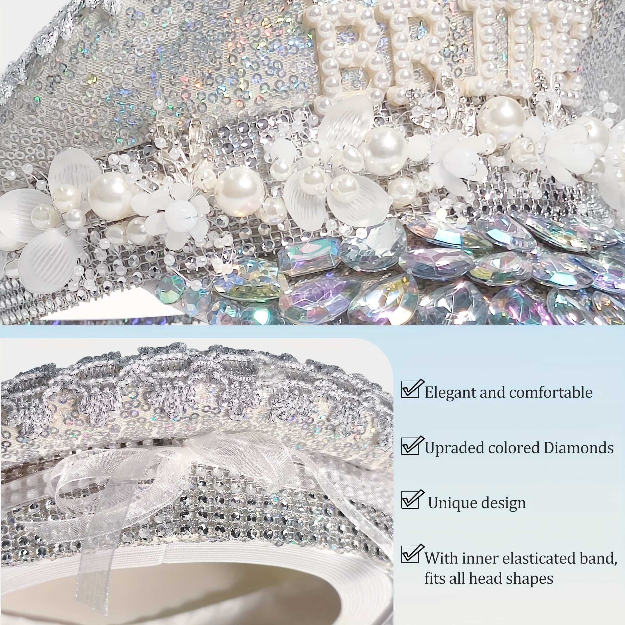 Sparkly Bride Hat Rhinestones Faux Pearl Decor Wedding Hen Do Hat