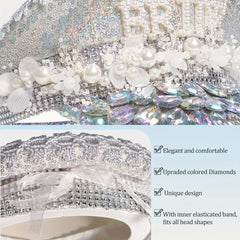 Sparkly Bride Hat Rhinestones Faux Pearl Decor Wedding Hen Do Hat