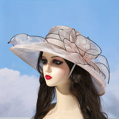 Wide Brim Organza Sun Hat Mesh Flower Summer Travel Beach Hats