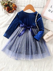 Girls Ruffled Sleeves Stars Mesh Princess Dress For Party