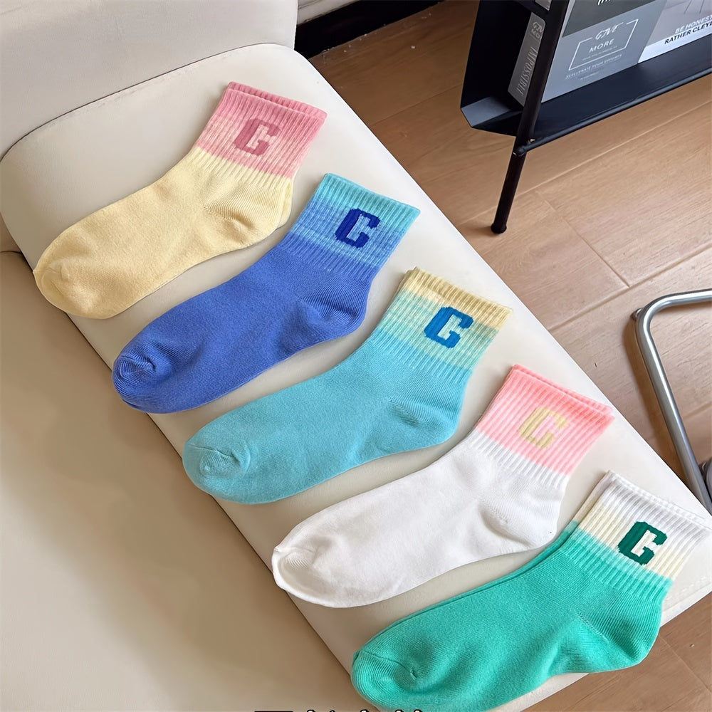 5 Pairs Ombre Letter Print Socks Women's Stockings