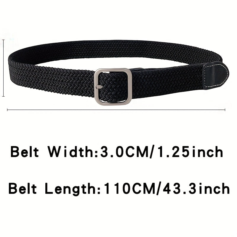 Elastic Woven Canvas Belt Men Women Casual Square Buckle
