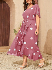  Boho Dress Women's Plus Dot Print Wrap Dress