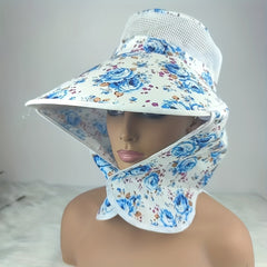 Flower Print Visor Wide Brim Sunscreen Ponytail Travel Beach Cap