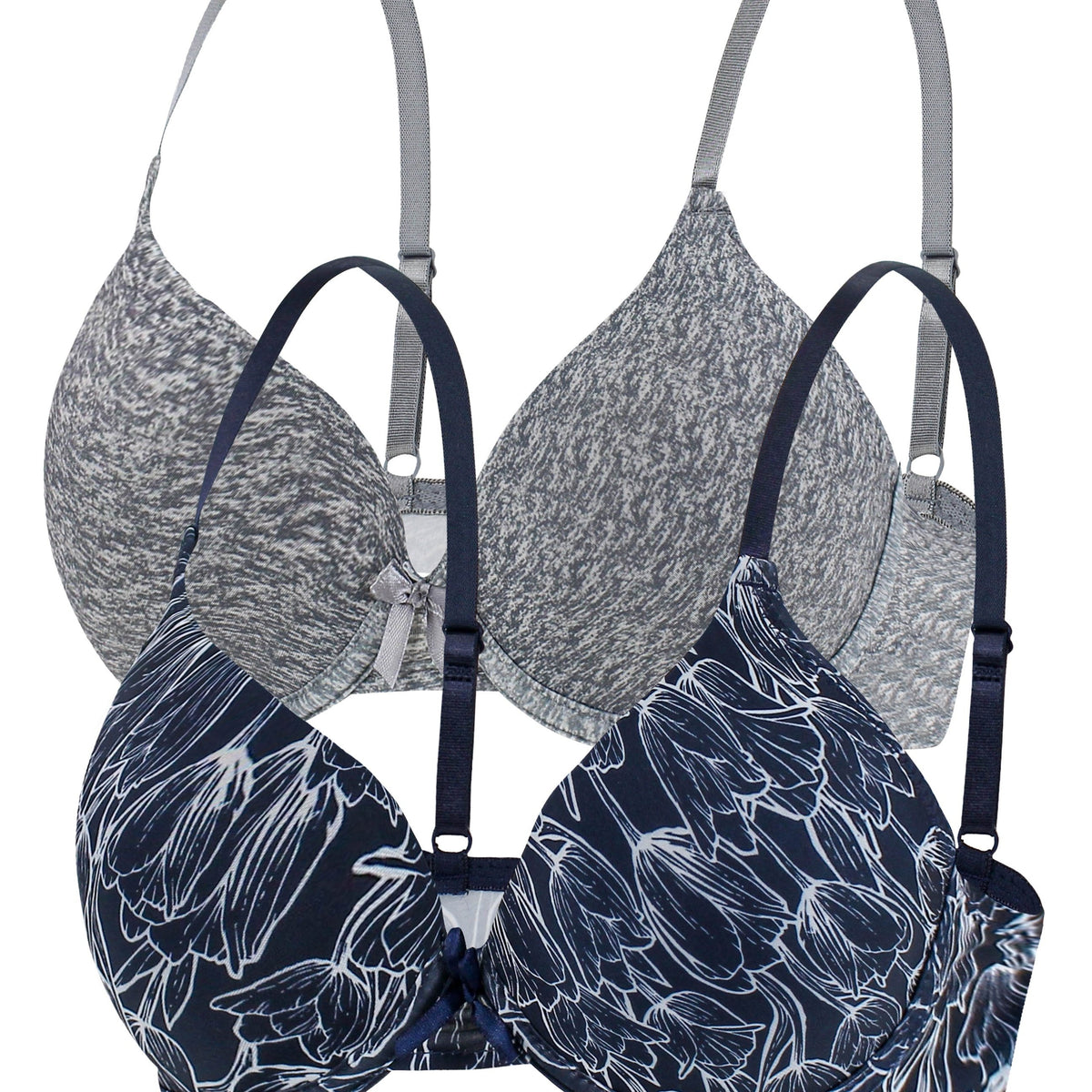 2pcs Floral & Solid Push Up Bras Comfortable & Breathable Women's Lingerie