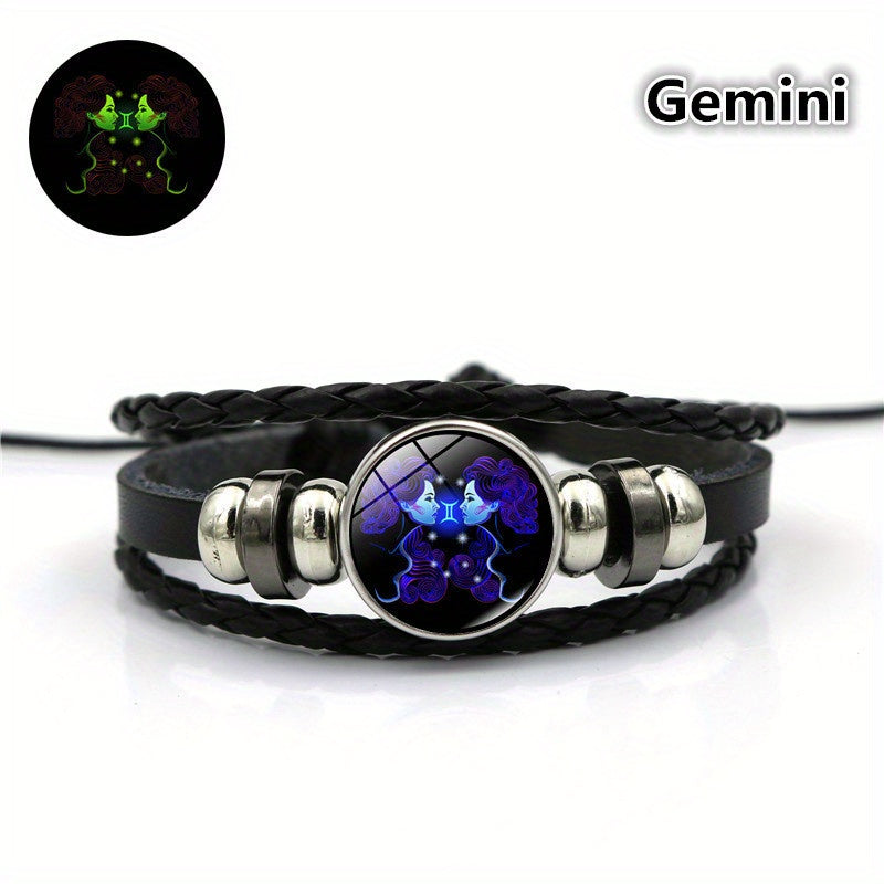 Luminous 12 Constellation Couple Bracelet Multilayer Beaded Braided