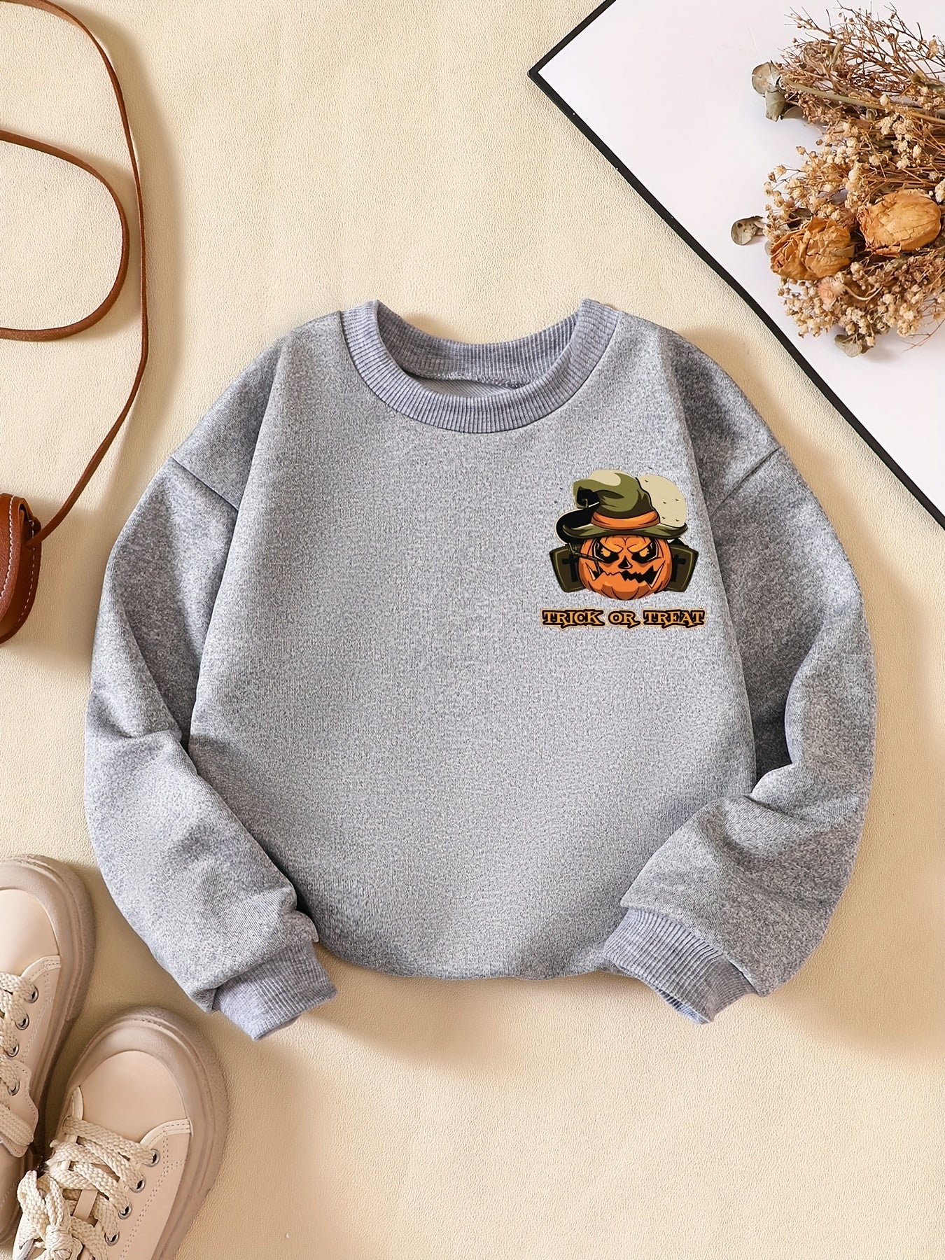 Boys Sweatshirt TRICK OR TREAT Pumpkin Print Halloween Style