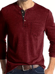 Men's Solid Long Sleeve Button T-shirt for Autumn
