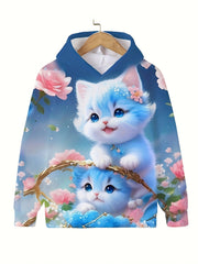 Adorable Kitten Long Sleeve Hoodie Girls Pullover Sweatshirt
