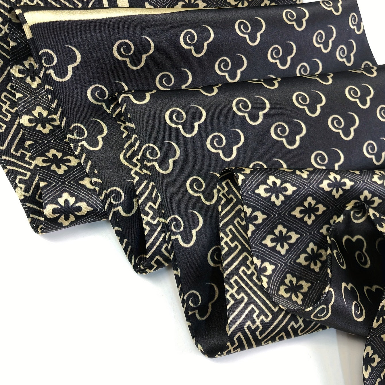 Y2K Geometric Print Silk Neckerchief Ribbon Scarf