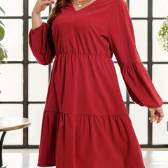 Plus Size Lace Sleeve Smock Dress V Neck