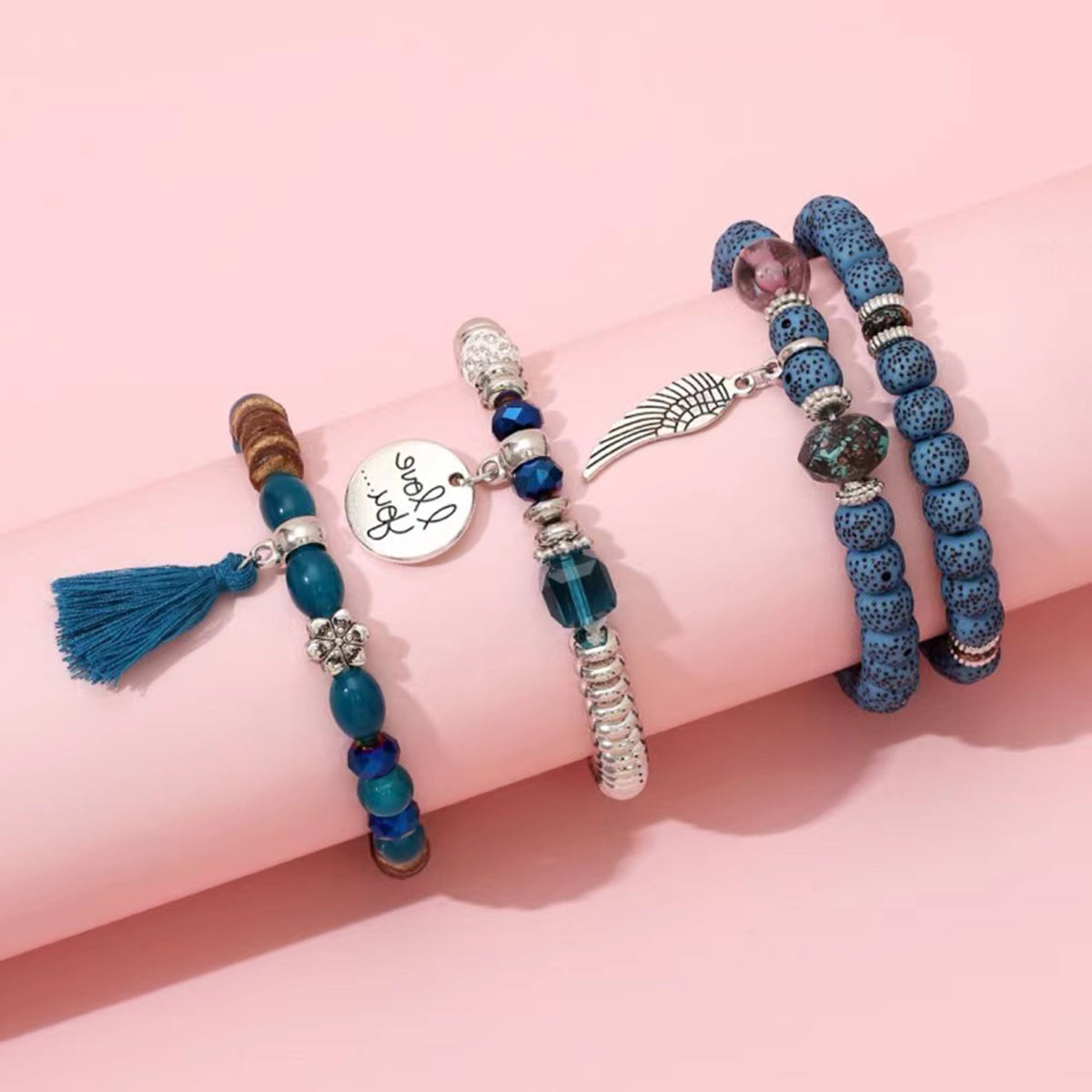 4pcs Beaded Plastic Bracelets Set Stylish Design