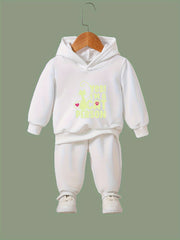 Kid's 2pcs Cat Person Print Outfit Hoodie&Pants Set Girl's Clothes