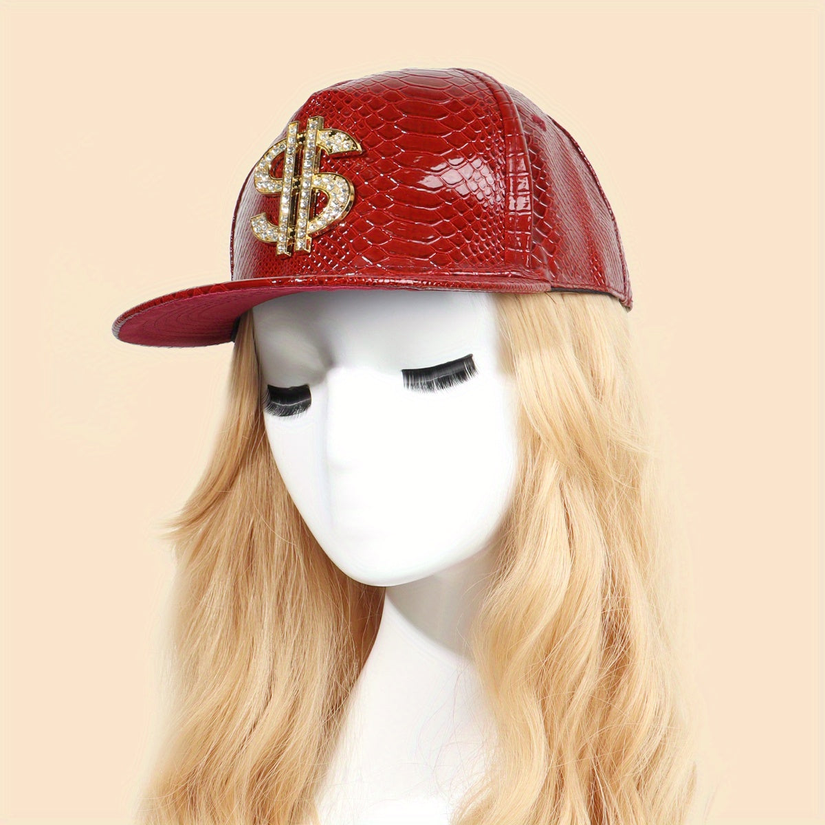 Dollar Label Snapback Hat Crocodile Pattern PU Leather Baseball Cap