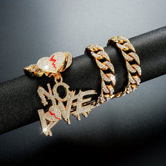 Silver Cuban Link Pendant Chain with Rhinestones