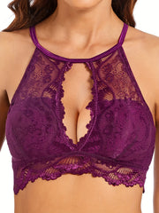 Lace Wireless Bra Halter Cut Out Comfy & Breathable Women's Lingerie