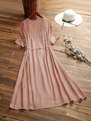  V-Neck Belted Pleated Dress