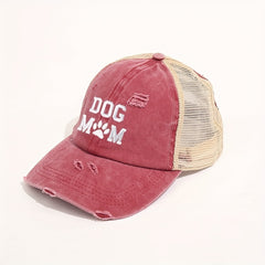 Dog Mom Ponytail Trucker Hat Washed Distressed Baseball Cap Y2K