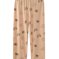  Bow Knot & Heart Print Elastic Waist Loungewear Pants
