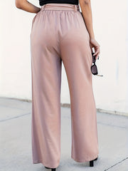  Wide Leg Loose Belted Trousers With Pockets