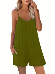  Women's V Neck Solid Cami Romper
