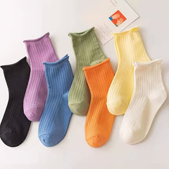 7 Pairs Solid Curling Socks Women's Mid Tube Stockings Soft & Comfy Hosiery