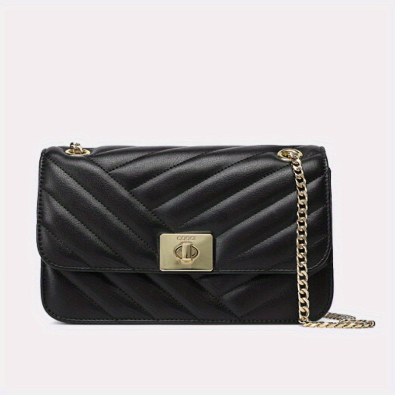 Women's Small Crossbody Bag with Chain Strap & Clasp Closure