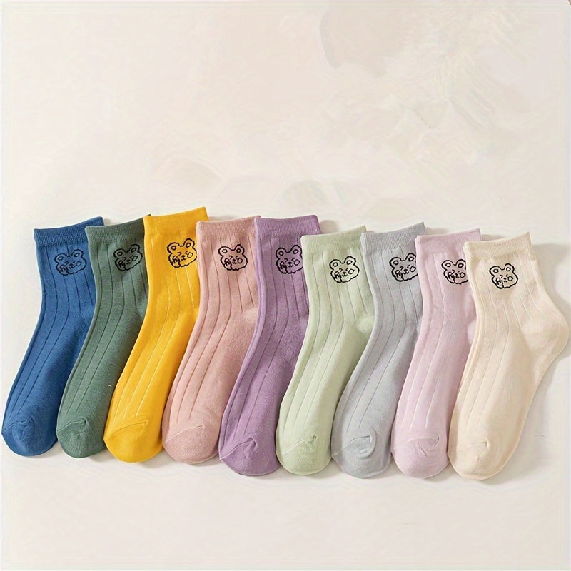 10 Pairs Cute Bear Print Socks for Women