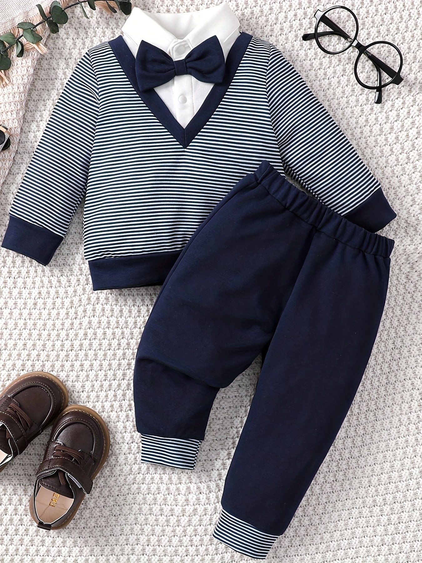Boy's Striped Top Pants 2pcs Outfit