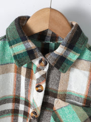 Boys Plaid Button Up Shirt Jacket for Autumn