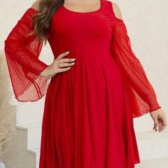  Casual Dress Women's Plus Cold Shoulder Ruched Dress