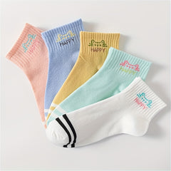 5 Pairs Letter Print Sports Short Socks Women's Stockings & Hosiery