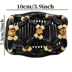 Boho Wooden Beaded Double Side Hair Comb