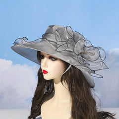 Wide Brim Organza Sun Hat Mesh Flower Summer Travel Beach Hats