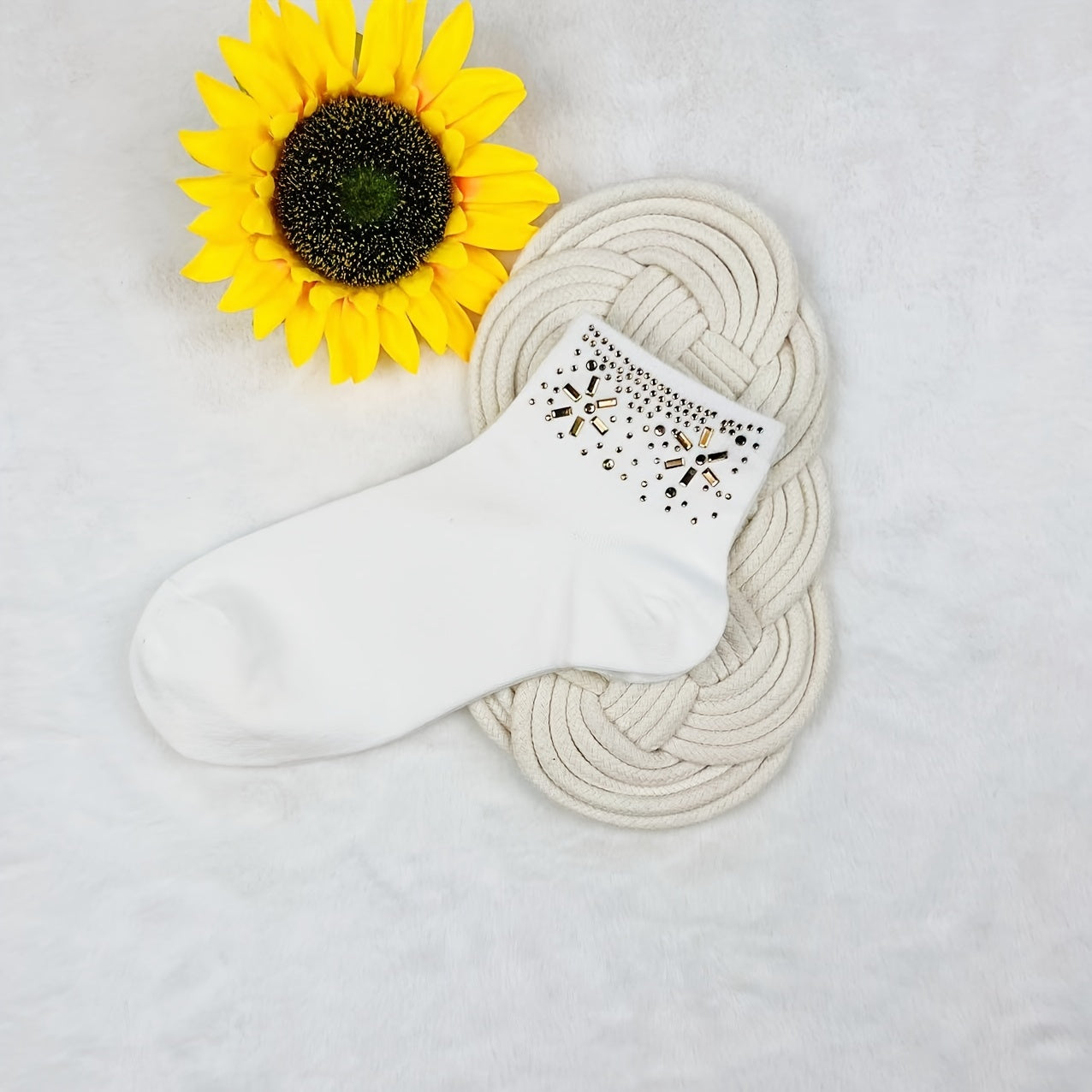 Sparkly Rhinestone Crew Socks for Women