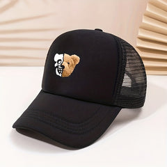 Skull Bear Print Trucker Hat Hip Hop Mesh Baseball Cap