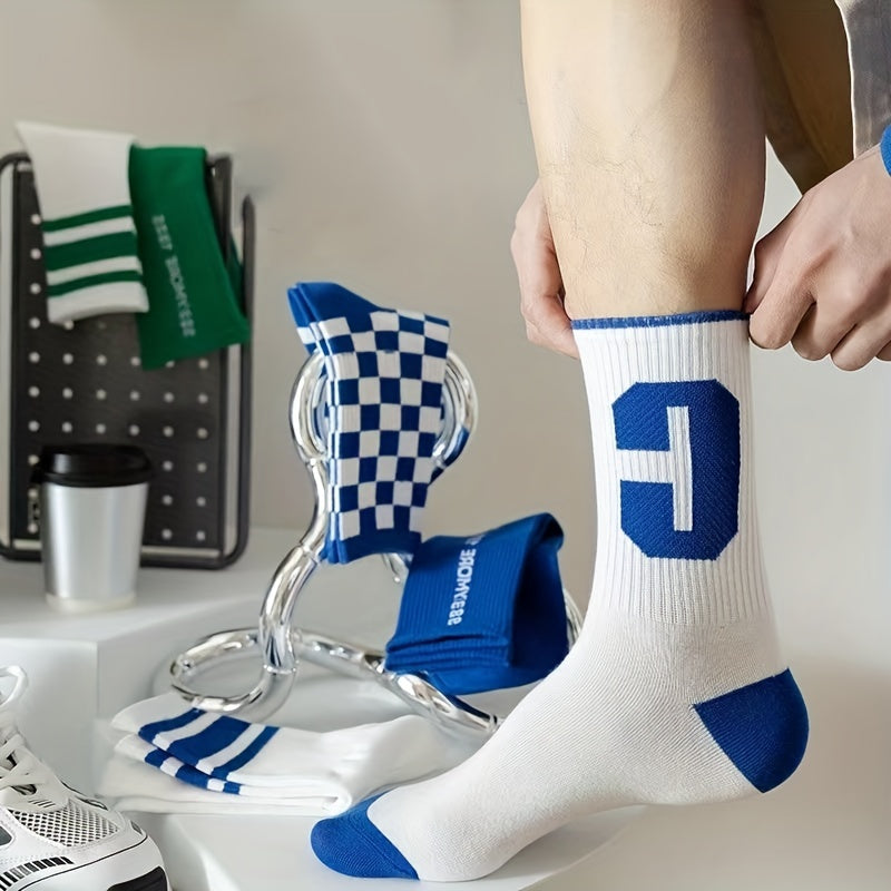 4 Pairs Letter Print Striped Socks Women's Mid Tube Stockings