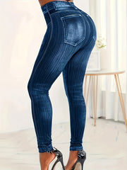 Stretch Faux Denim Yoga Pants for Women - Ideal for Running Sports