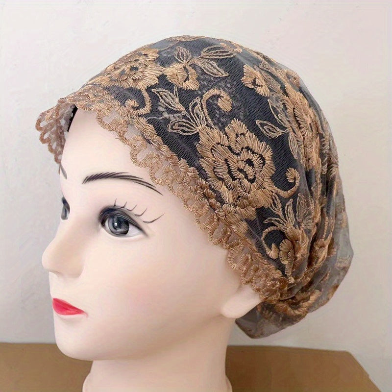 Rose Embroidery Lace Turban Cap Double Layer Beanie Ramadan Head Wrap Inner Hija