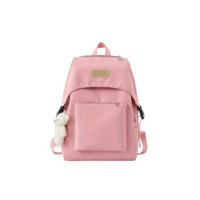 Casual Large Capacity Backpack with Bear Pendant Preppy Travel Bag